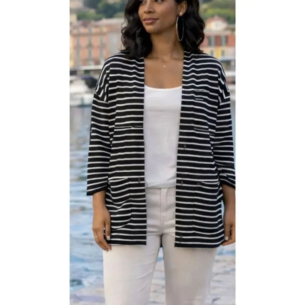 T by Talbots striped womens pocket front cardigan